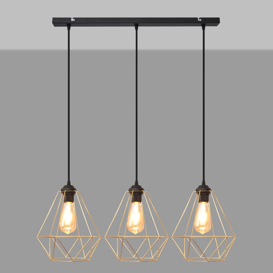 Chandelier on a string KARO 3xE27/15W/230V gold/black