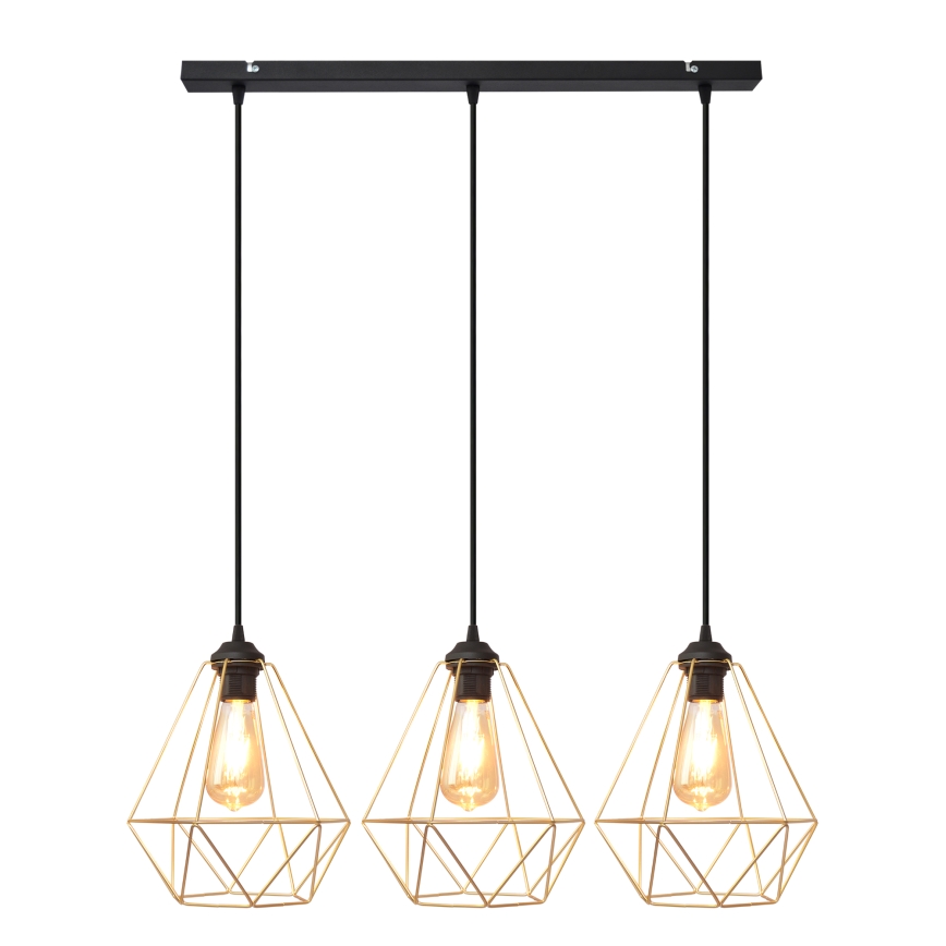 Chandelier on a string KARO 3xE27/15W/230V gold/black