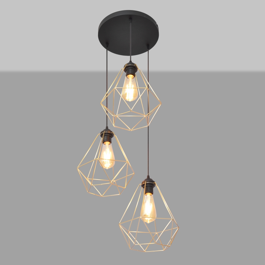 Chandelier on a string KARO 3xE27/15W/230V gold/black