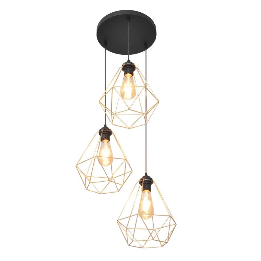 Chandelier on a string KARO 3xE27/15W/230V gold/black