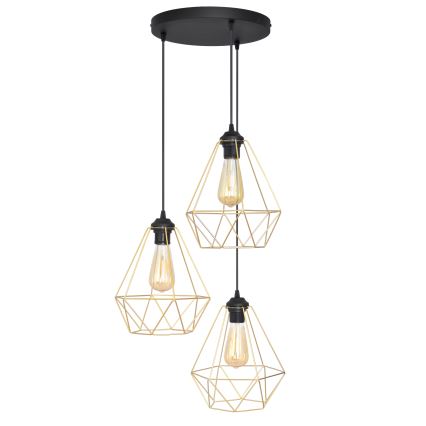 Chandelier on a string KARO 3xE27/15W/230V gold/black