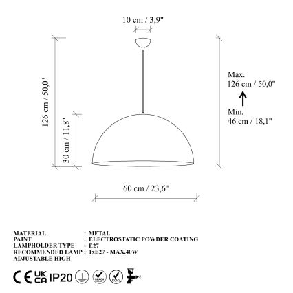 Chandelier on a string KURE 1xE27/40W/230V gold
