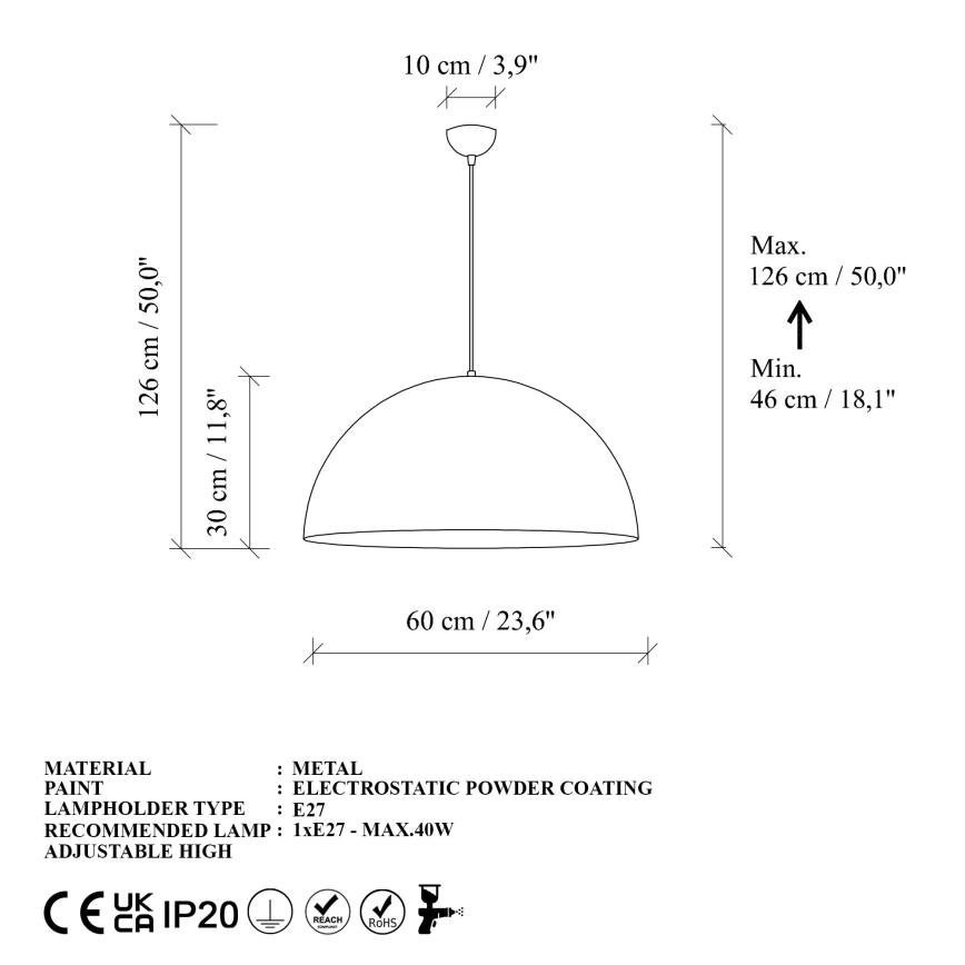 Chandelier on a string KURE 1xE27/40W/230V gold