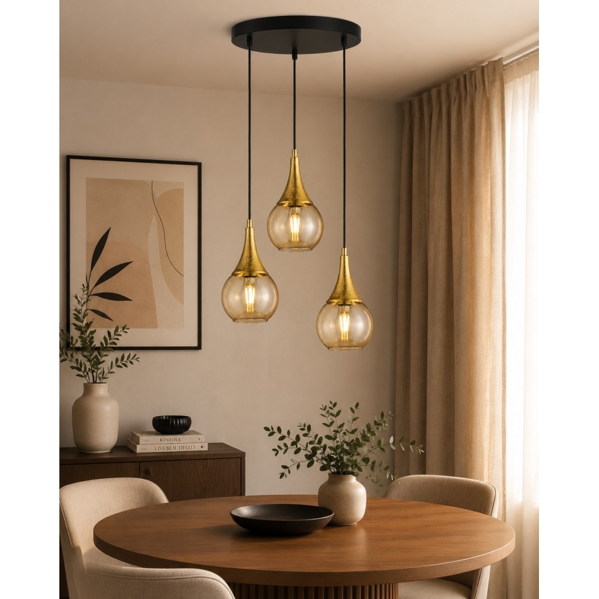 Chandelier on a string LACRIMA HONEY 3xE27/60W/230V d. 30 cm
