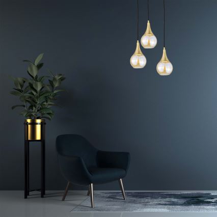 Chandelier on a string LACRIMA HONEY 3xE27/60W/230V d. 30 cm