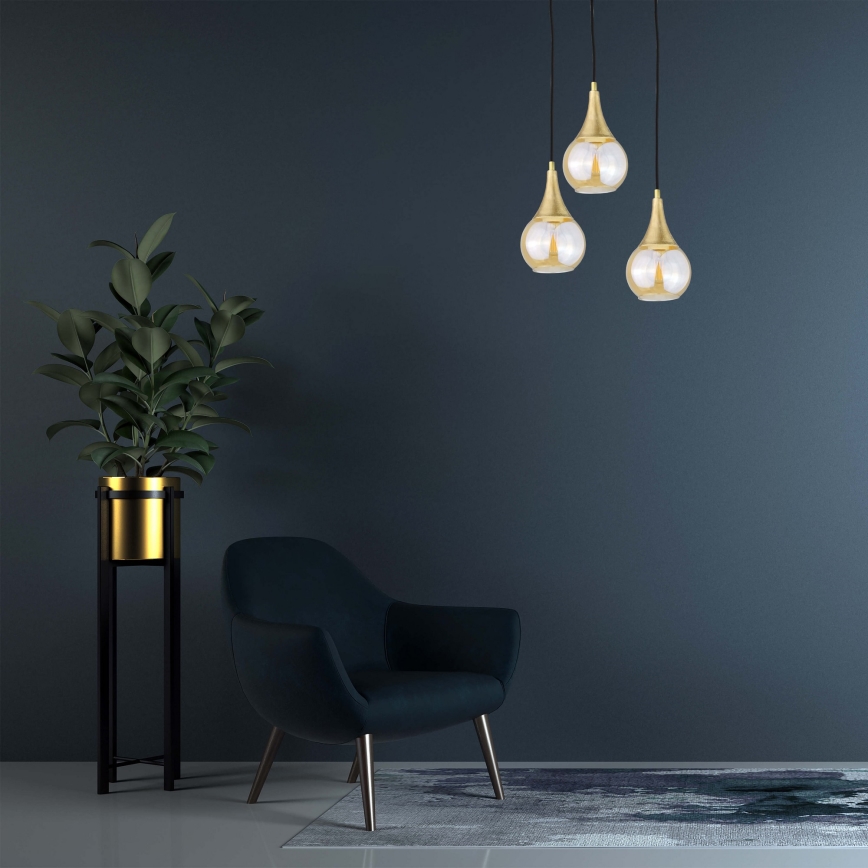Chandelier on a string LACRIMA HONEY 3xE27/60W/230V d. 30 cm