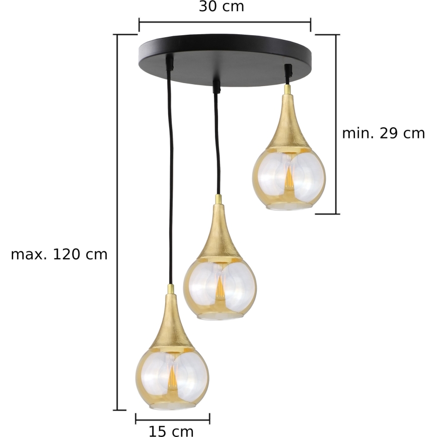 Chandelier on a string LACRIMA HONEY 3xE27/60W/230V d. 30 cm