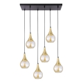 Chandelier on a string LACRIMA HONEY 6xE27/60W/230V black/gold/smoky beige