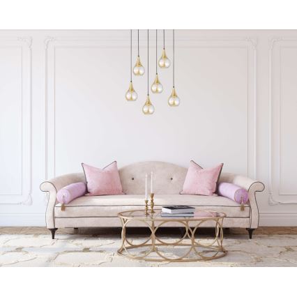 Chandelier on a string LACRIMA HONEY 6xE27/60W/230V black/gold/smoky beige