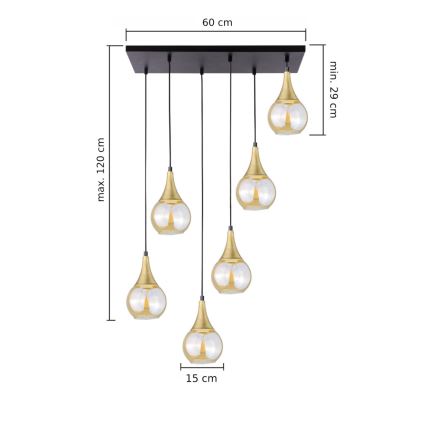 Chandelier on a string LACRIMA HONEY 6xE27/60W/230V black/gold/smoky beige