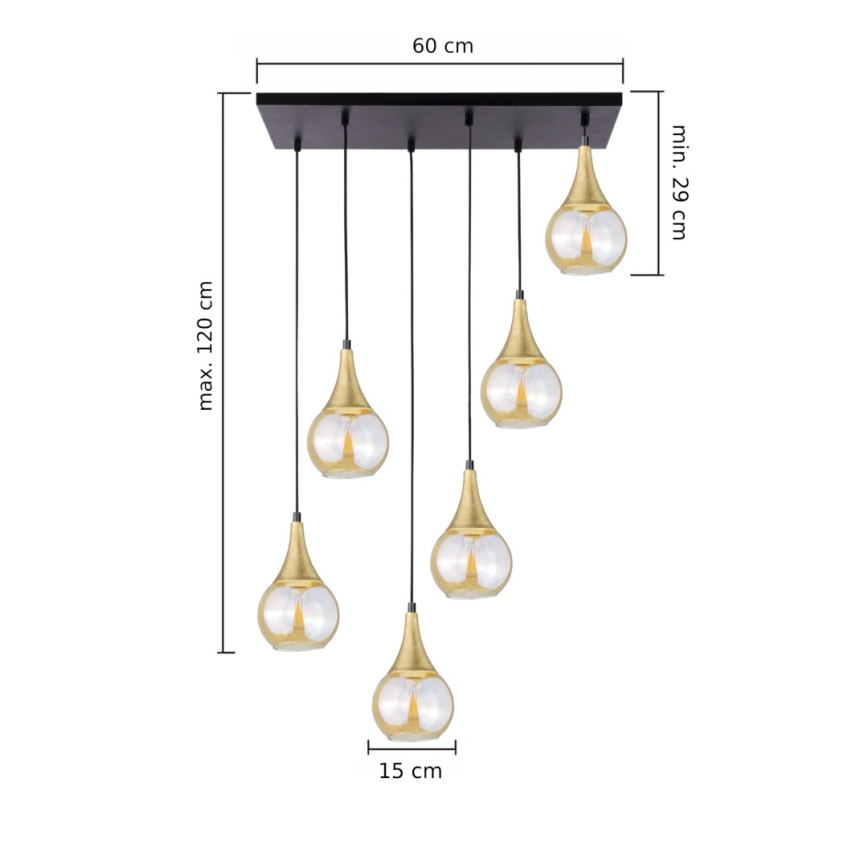 Chandelier on a string LACRIMA HONEY 6xE27/60W/230V black/gold/smoky beige