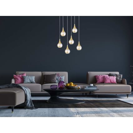 Chandelier on a string LACRIMA HONEY 6xE27/60W/230V white/gold/smoky beige