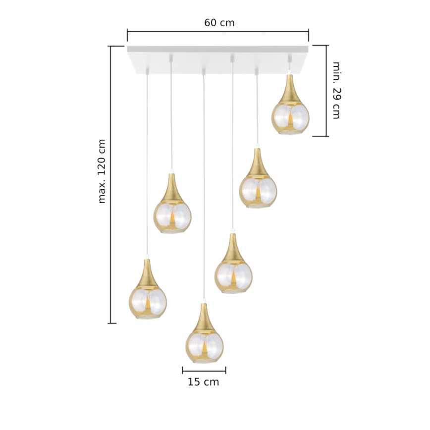 Chandelier on a string LACRIMA HONEY 6xE27/60W/230V white/gold/smoky beige