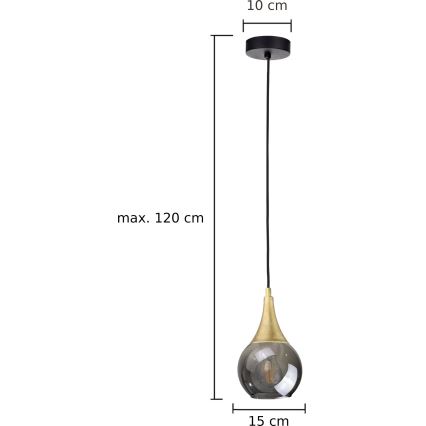 Chandelier on a string LACRIMA SMOKY 1xE27/60W/230V