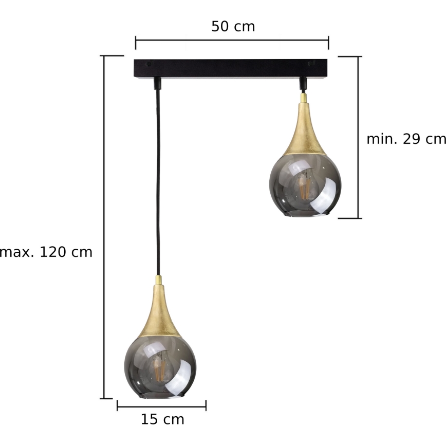 Chandelier on a string LACRIMA SMOKY 2xE27/60W/230V