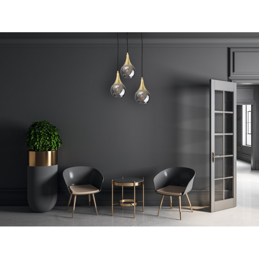 Chandelier on a string LACRIMA SMOKY 3xE27/60W/230V d. 30 cm