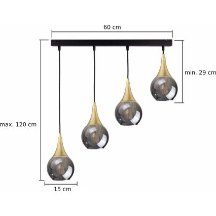 Chandelier on a string LACRIMA SMOKY 4xE27/60W/230V