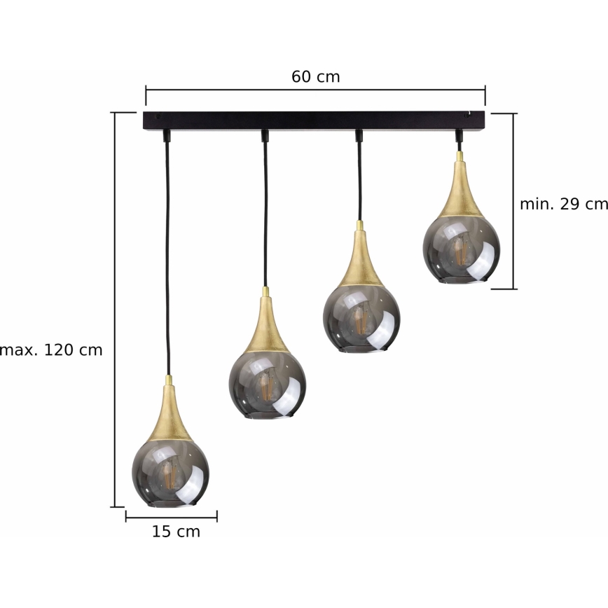Chandelier on a string LACRIMA SMOKY 4xE27/60W/230V