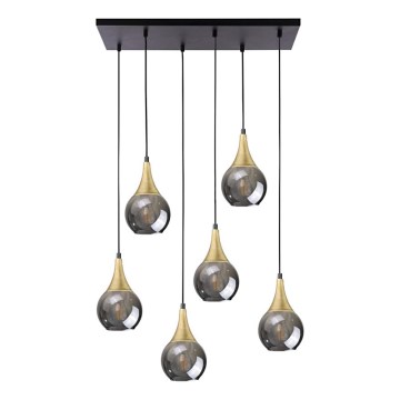 Chandelier on a string LACRIMA SMOKY 6xE27/60W/230V black/gold/smoky black