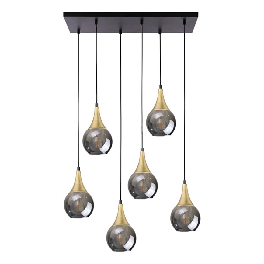Chandelier on a string LACRIMA SMOKY 6xE27/60W/230V black/gold/smoky black
