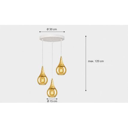 Chandelier on a string LACRIMA WHITE 3xE27/60W/230V d. 30 cm
