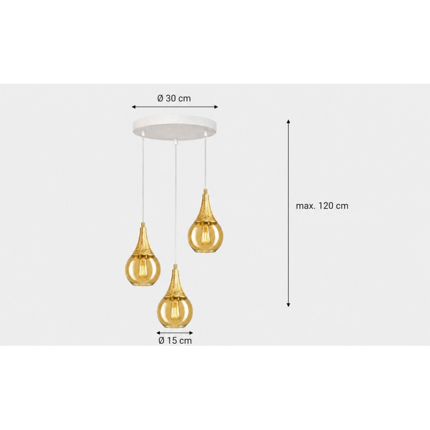 Chandelier on a string LACRIMA WHITE 3xE27/60W/230V d. 30 cm