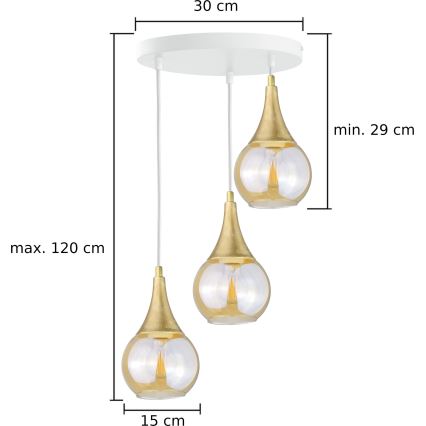 Chandelier on a string LACRIMA WHITE 3xE27/60W/230V d. 30 cm