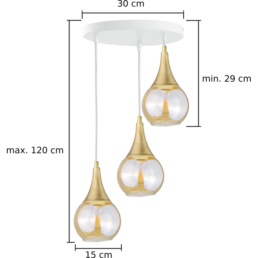 Chandelier on a string LACRIMA WHITE 3xE27/60W/230V d. 30 cm