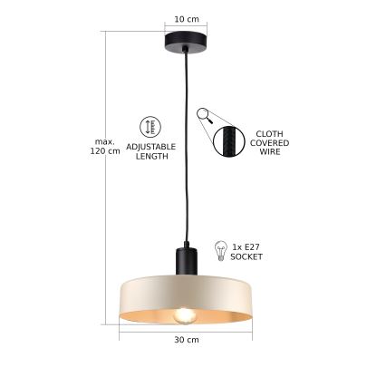 Chandelier on a string LATTE 1xE27/60W/230V beige/black