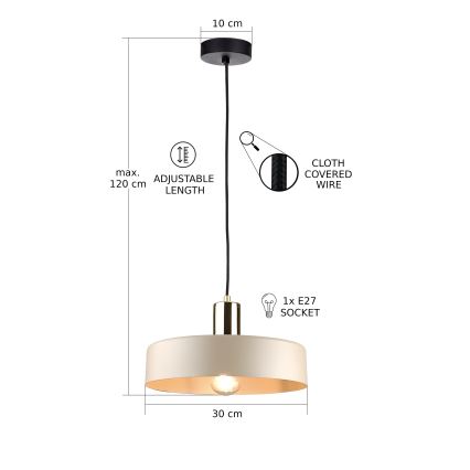 Chandelier on a string LATTE 1xE27/60W/230V beige/black/shiny chrome