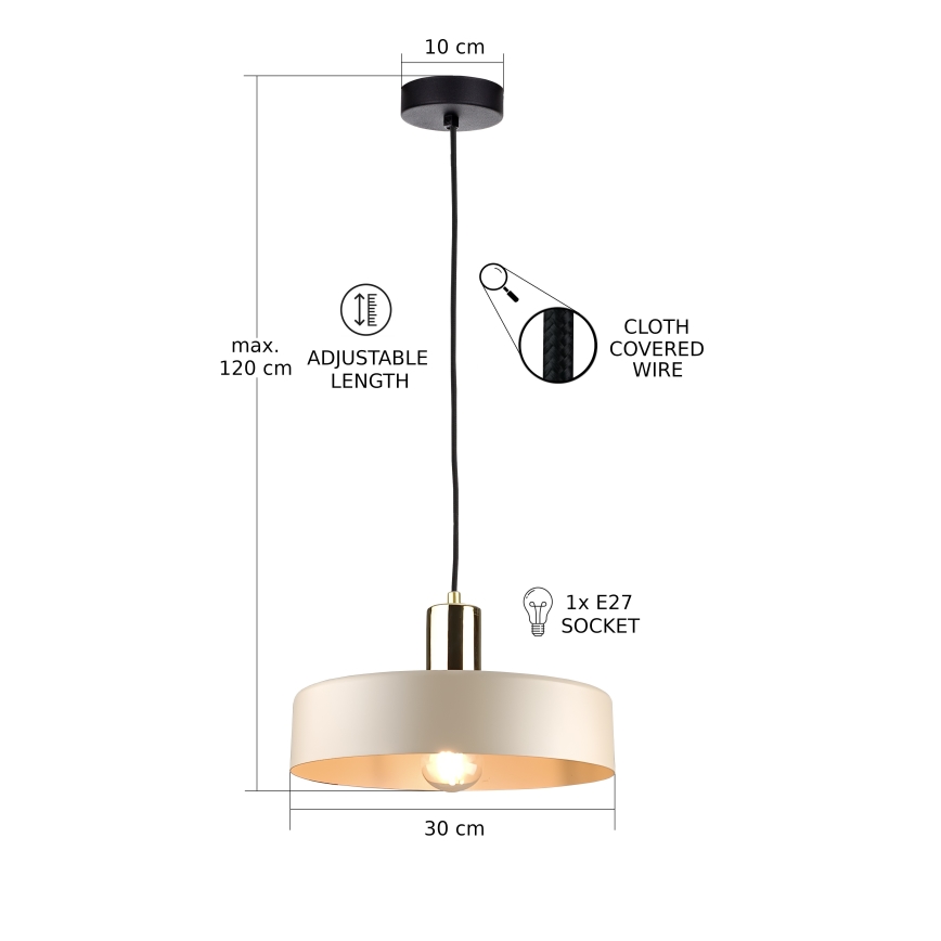 Chandelier on a string LATTE 1xE27/60W/230V beige/black/shiny chrome