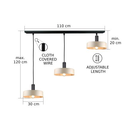 Chandelier on a string LATTE 3xE27/60W/230V beige/black