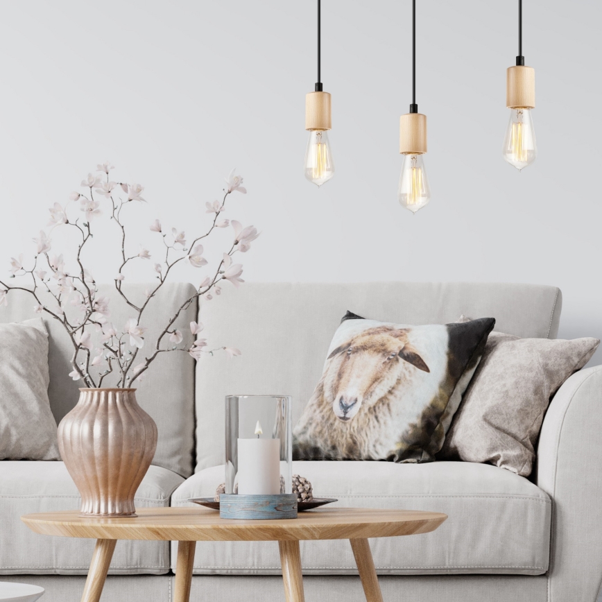 Chandelier on a string LEON 3xE27/60W/230V beech - FSC certified