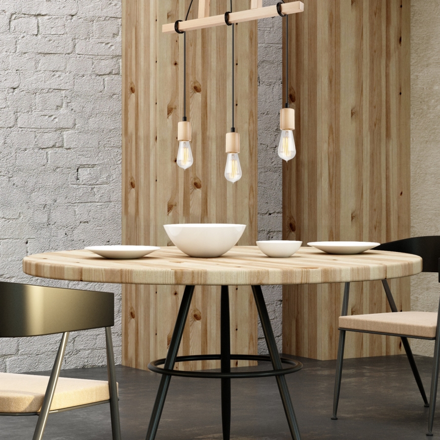 Chandelier on a string LEON 3xE27/60W/230V beech - FSC certified