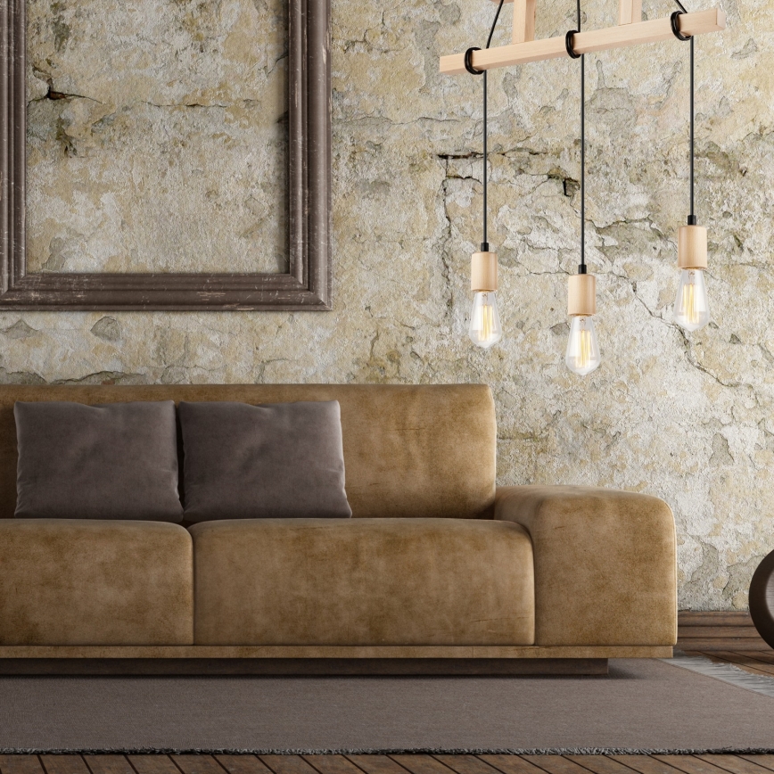 Chandelier on a string LEON 3xE27/60W/230V beech - FSC certified