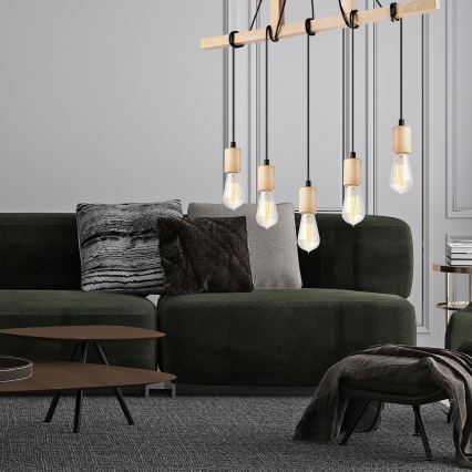 Chandelier on a string LEON 5xE27/60W/230V beech - FSC certified