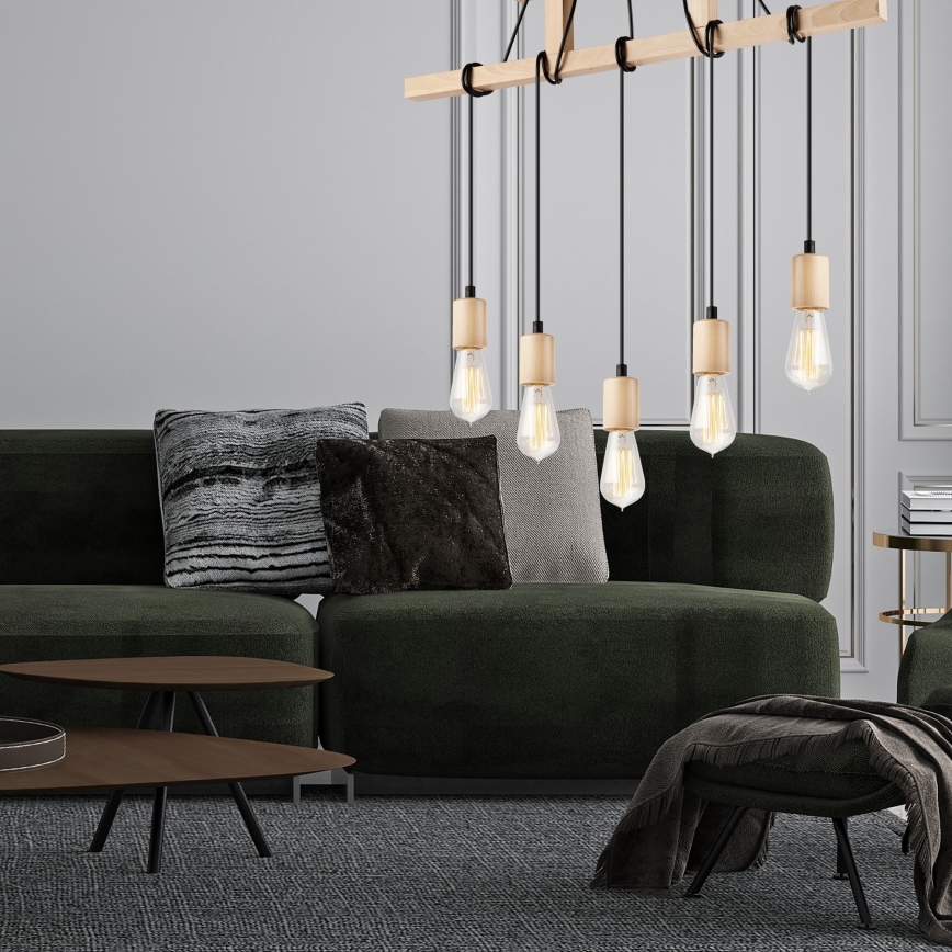 Chandelier on a string LEON 5xE27/60W/230V beech - FSC certified