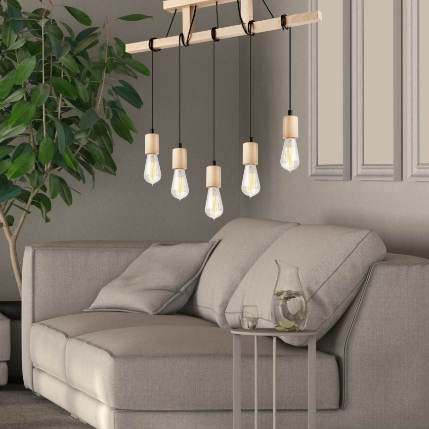 Chandelier on a string LEON 5xE27/60W/230V beech - FSC certified