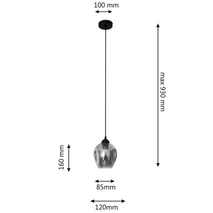 Chandelier on a string LILI 1xE27/15W/230V black/grey