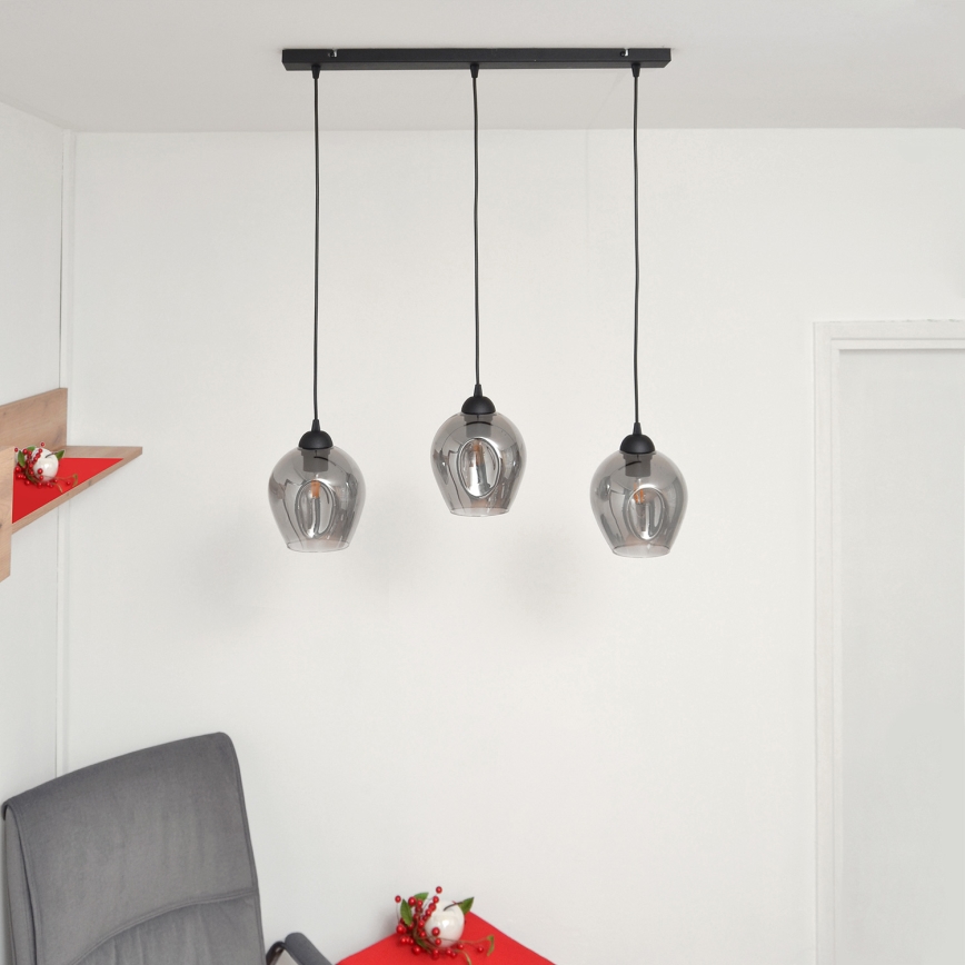 Chandelier on a string LILI 3xE27/15W/230V black/grey