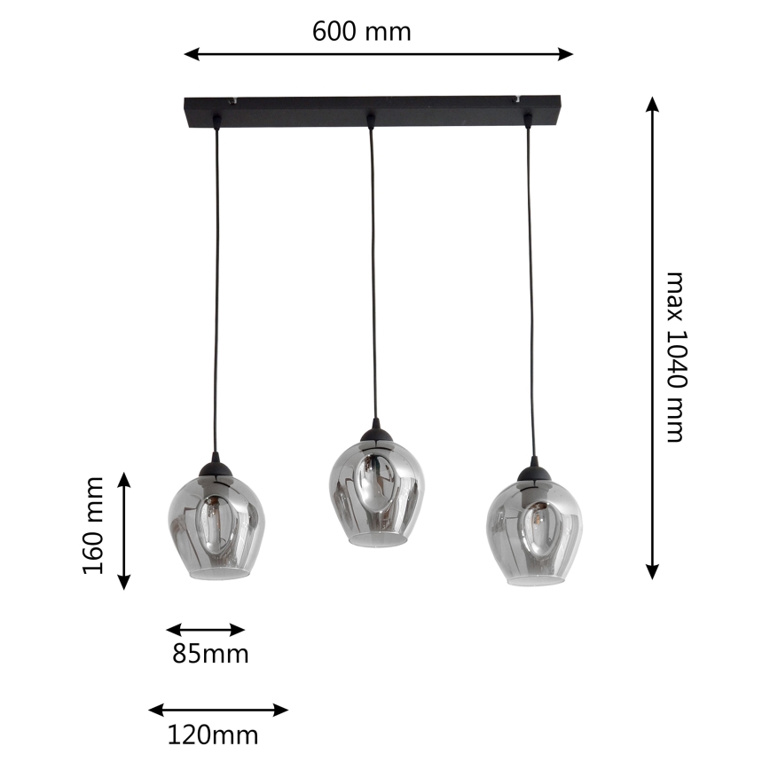 Chandelier on a string LILI 3xE27/15W/230V black/grey