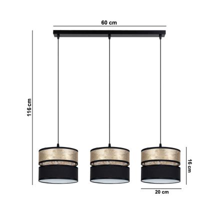 Chandelier on a string LIMA 3xE27/60W/230V gold/black