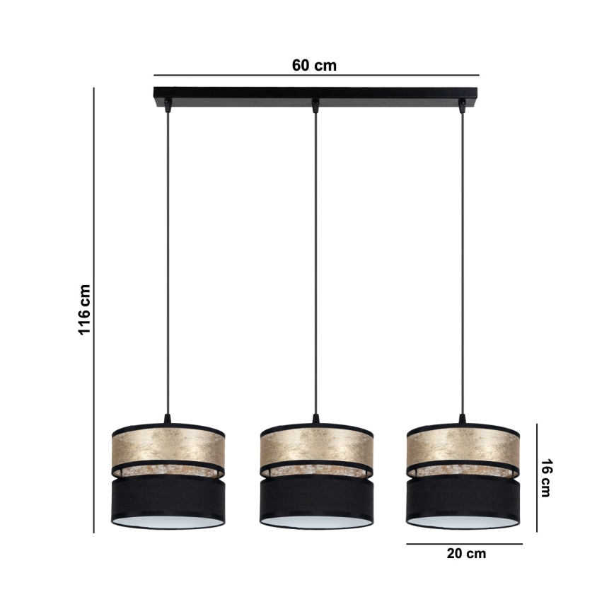 Chandelier on a string LIMA 3xE27/60W/230V gold/black