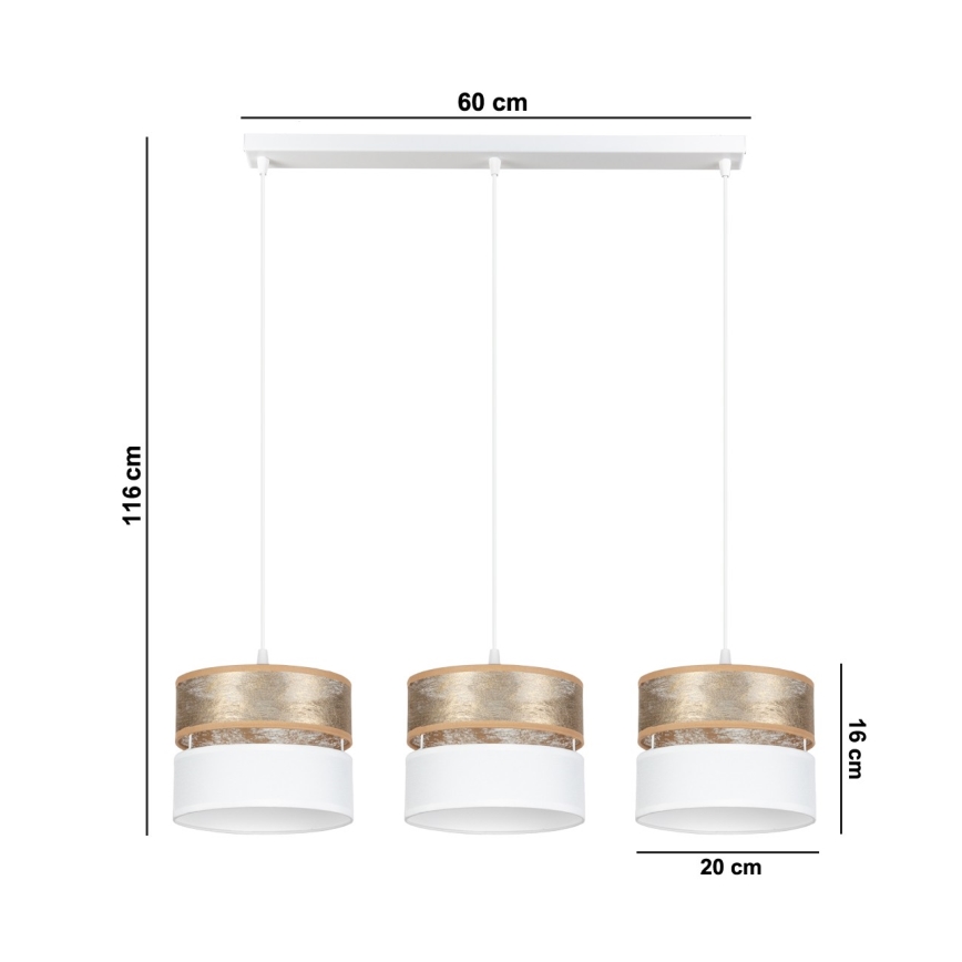 Chandelier on a string LIMA 3xE27/60W/230V golden/white