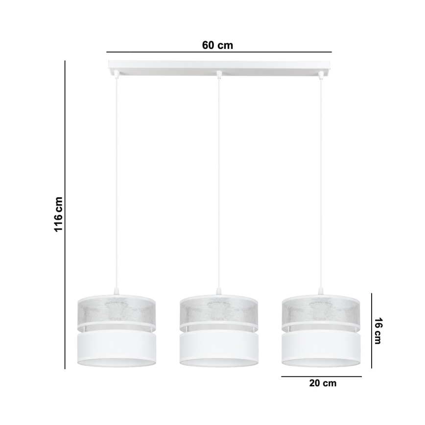 Chandelier on a string LIMA 3xE27/60W/230V silver/white