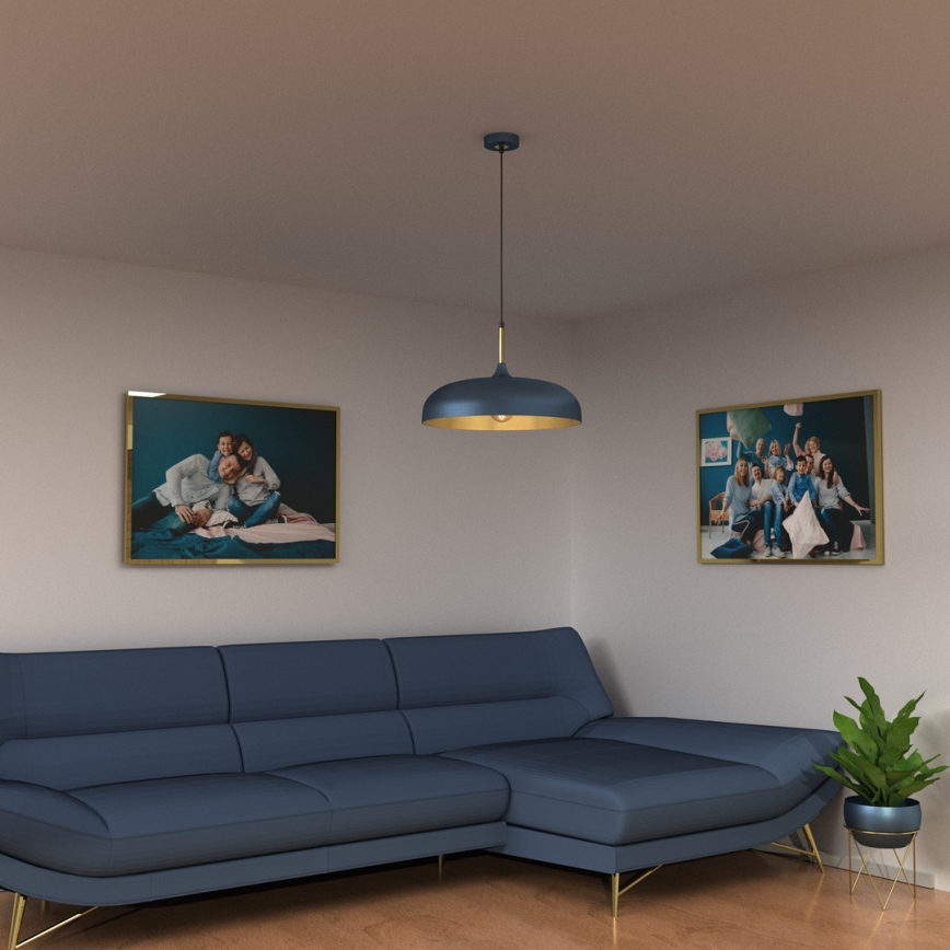 Chandelier on a string LINCOLN 1xE27/60W/230V d. 45 cm blue