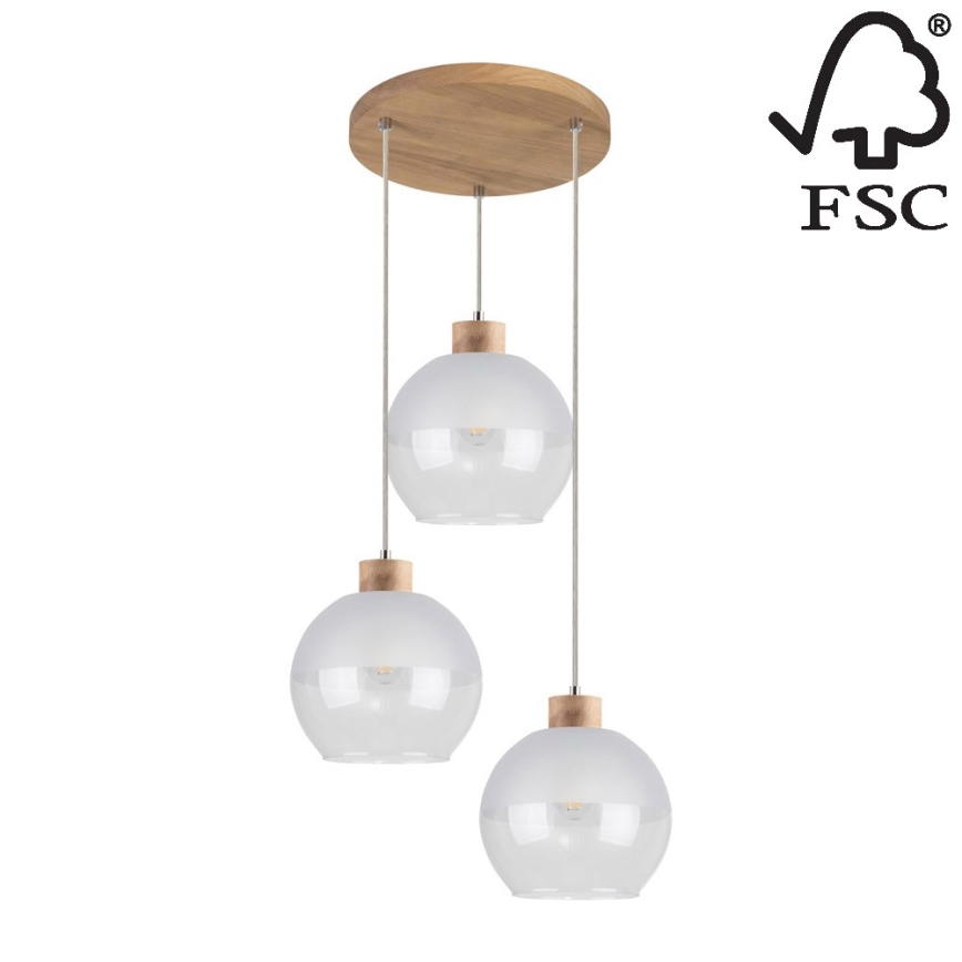 Chandelier on a string LINEA 3xE27/60W/230V oak - FSC certified
