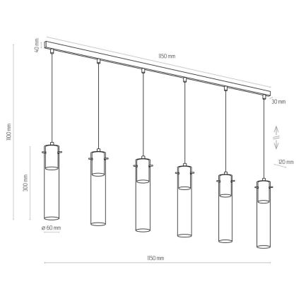 Chandelier on a string LOOK GRAPHITE 6xGU10/10W/230V