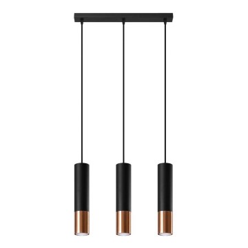 Chandelier on a string LOOPEZ 3xGU10/10W/230V black/copper