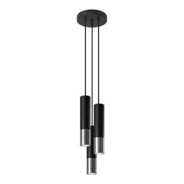 Chandelier on a string LOOPEZ 3xGU10/10W/230V round black/shiny chrome